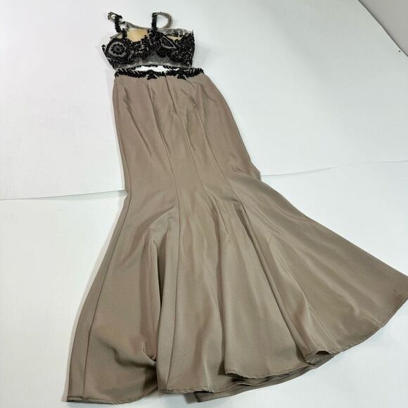 Dancing Queen Skirt & Top Womens Medium Tan Solid Maxi A-Line Crop Top Elegant - Picture 10 of 13